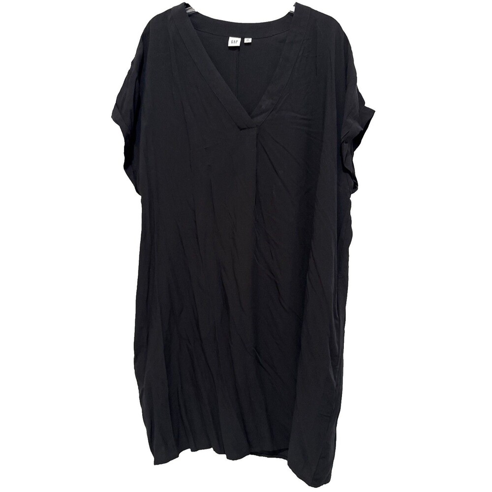 Gap Lightweight V Neck Short Sleeve Black Shift Pockets Rayon Dress Size XXL